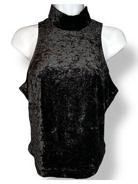 Guess Black Velvet Mock Neck Sleeveless Top High neck velour baddie goth